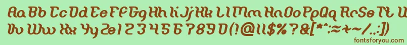 Fonte Miracle Bold Italic – fontes marrons em um fundo verde