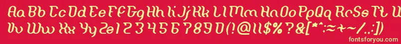 Fonte Miracle Italic – fontes amarelas em um fundo vermelho