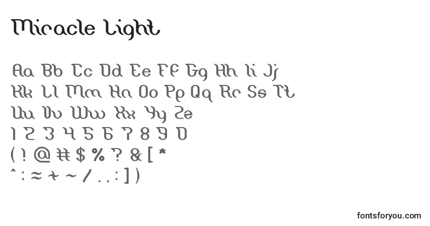 Шрифт Miracle Light – алфавит, цифры, специальные символы
