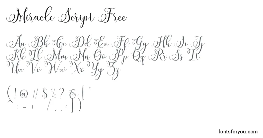 A fonte Miracle Script Free – alfabeto, números, caracteres especiais
