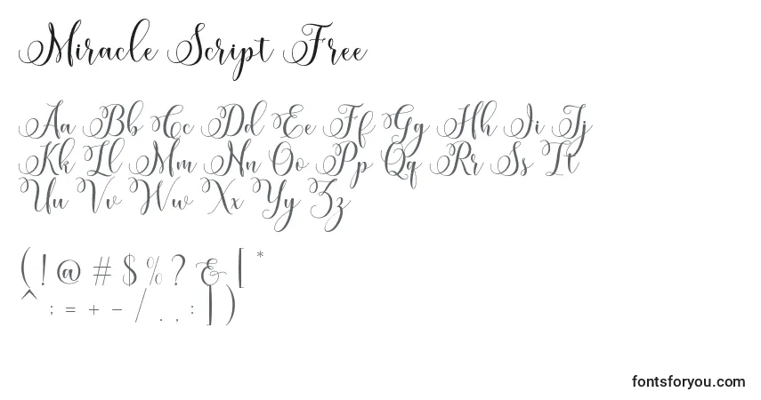 A fonte Miracle Script Free (134437) – alfabeto, números, caracteres especiais