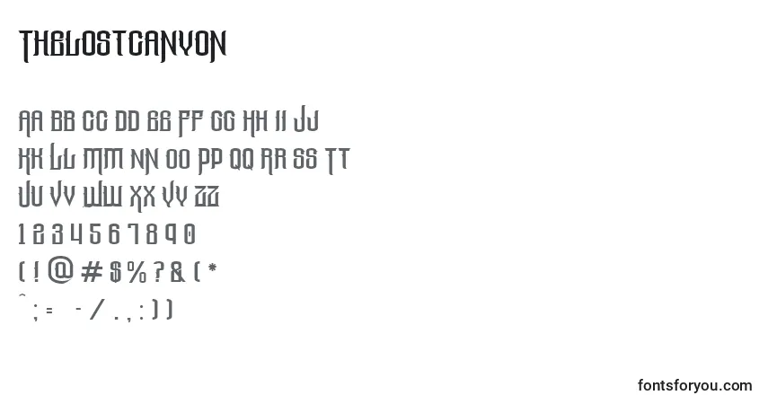 Czcionka Thelostcanyon – alfabet, cyfry, specjalne znaki