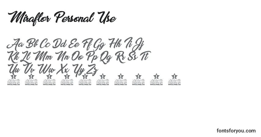 Czcionka Miraflor Personal Use – alfabet, cyfry, specjalne znaki