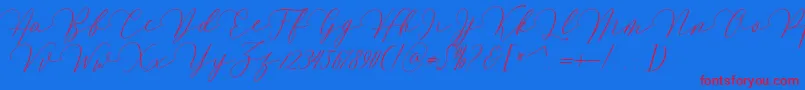 Mirrabella-Schriftart – Rote Schriften auf blauem Hintergrund