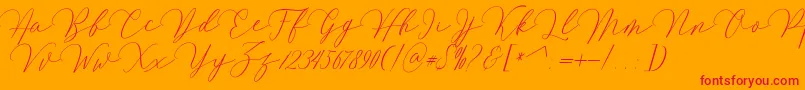 Mirrabella-Schriftart – Rote Schriften auf orangefarbenem Hintergrund