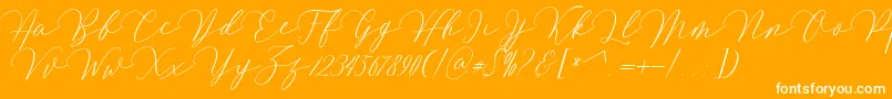 Mirrabella-Schriftart – Weiße Schriften auf orangefarbenem Hintergrund