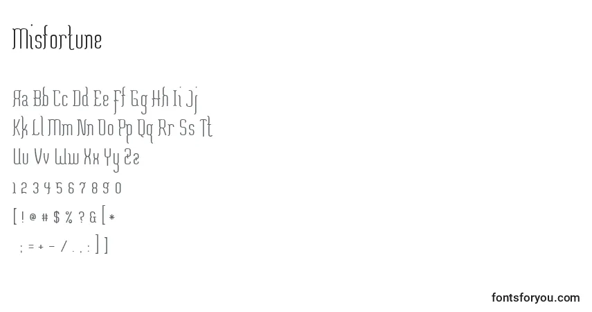 Schriftart Misfortune (134453) – Alphabet, Zahlen, spezielle Symbole