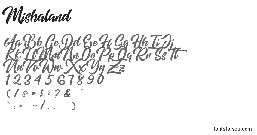 Czcionka Mishaland – alfabet, cyfry, specjalne znaki