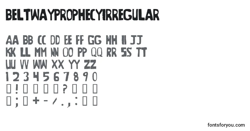 A fonte BeltwayProphecyIrregular – alfabeto, números, caracteres especiais