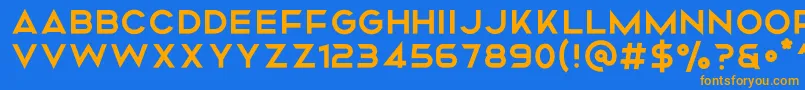 フォントMismo Regular – オレンジ色の文字が青い背景にあります。