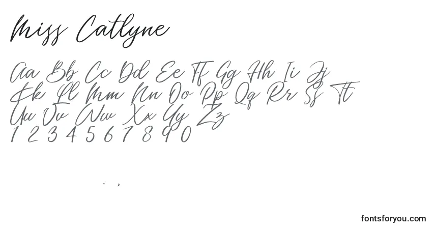 A fonte Miss Catlyne – alfabeto, números, caracteres especiais