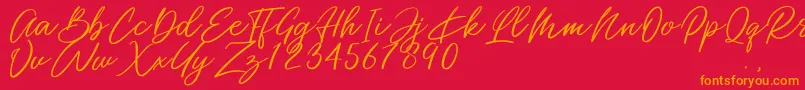 Miss Catlyne-Schriftart – Orangefarbene Schriften auf rotem Hintergrund