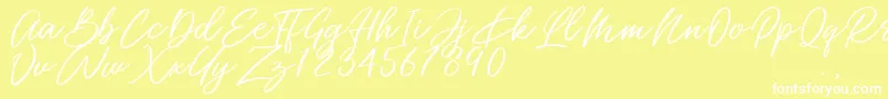 Miss Catlyne-Schriftart – Weiße Schriften auf gelbem Hintergrund