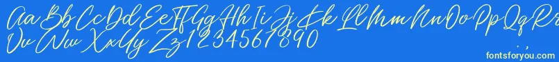 Miss Catlyne Font – Yellow Fonts on Blue Background