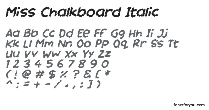 Schriftart Miss Chalkboard Italic (134464) – Alphabet, Zahlen, spezielle Symbole