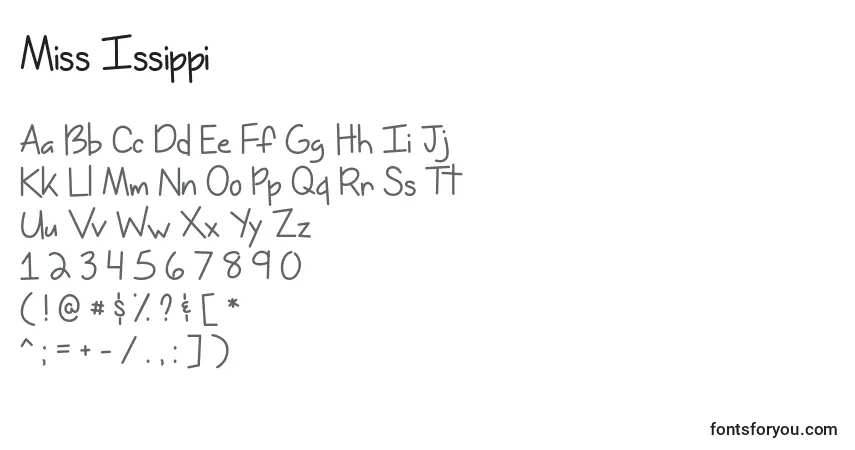 Czcionka Miss Issippi   – alfabet, cyfry, specjalne znaki
