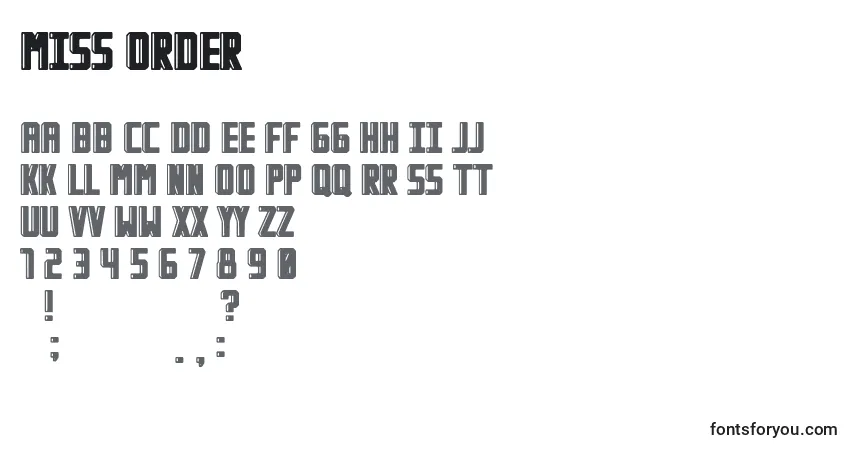 Czcionka Miss Order – alfabet, cyfry, specjalne znaki