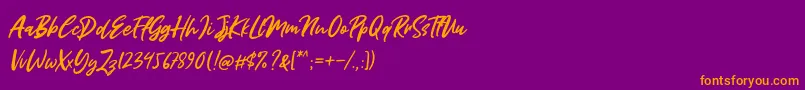 Miss Rhinetta-Schriftart – Orangefarbene Schriften auf violettem Hintergrund