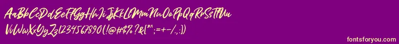 Miss Rhinetta-Schriftart – Gelbe Schriften auf violettem Hintergrund