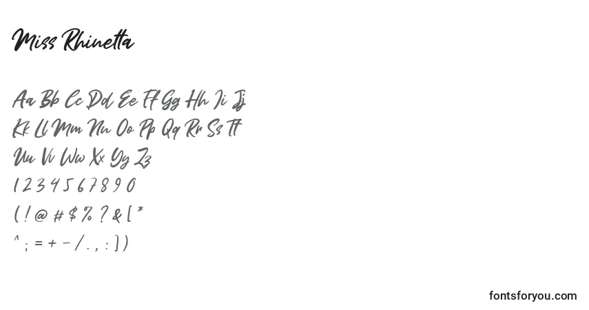 Schriftart Miss Rhinetta (134475) – Alphabet, Zahlen, spezielle Symbole