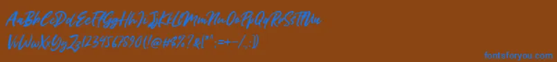 フォントMiss Rhinetta – 茶色の背景に青い文字