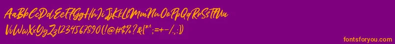 Miss Rhinetta-Schriftart – Orangefarbene Schriften auf violettem Hintergrund