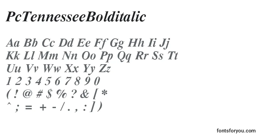 Czcionka PcTennesseeBolditalic – alfabet, cyfry, specjalne znaki