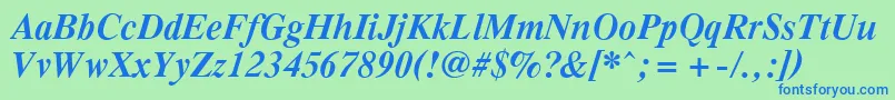PcTennesseeBolditalic-Schriftart – Blaue Schriften auf grünem Hintergrund