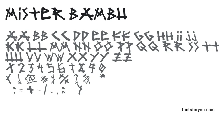 Schriftart Mister bambu – Alphabet, Zahlen, spezielle Symbole