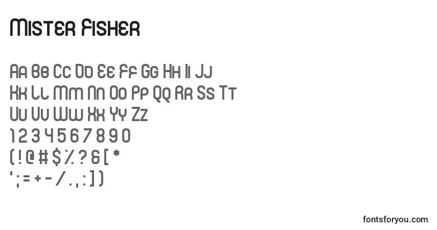 A fonte Mister Fisher – alfabeto, números, caracteres especiais