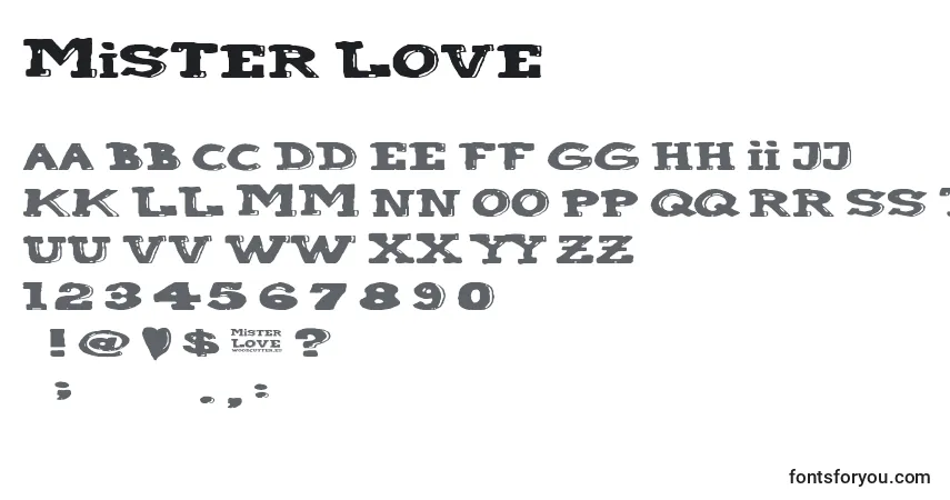 Czcionka Mister Love – alfabet, cyfry, specjalne znaki