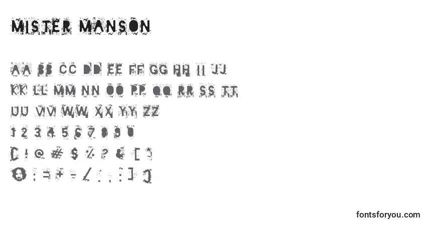Schriftart Mister Manson – Alphabet, Zahlen, spezielle Symbole