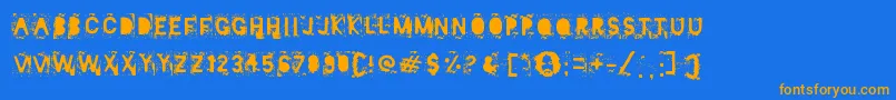 Weitere Informationen zur Mister Manson-Schriftart Mister Manson-Schriftart – Orangefarbene Schriften auf blauem Hintergrund