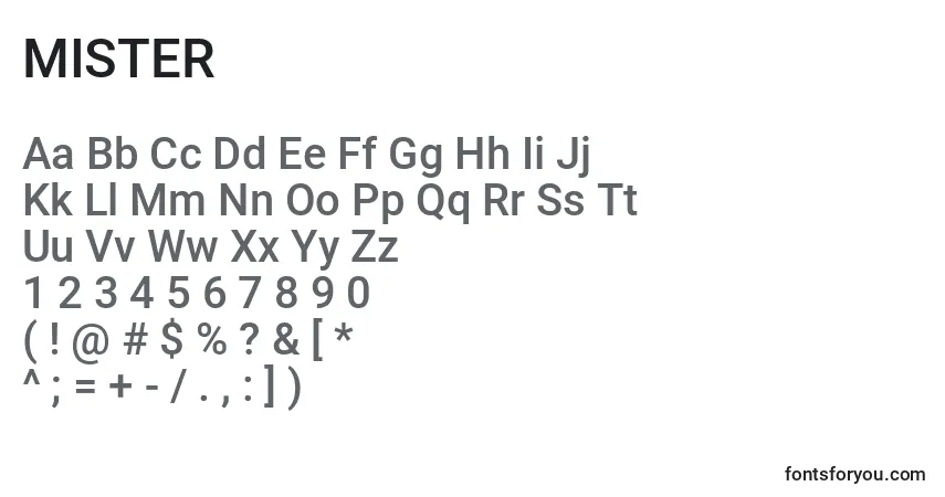 Schriftart MISTER (134492) – Alphabet, Zahlen, spezielle Symbole