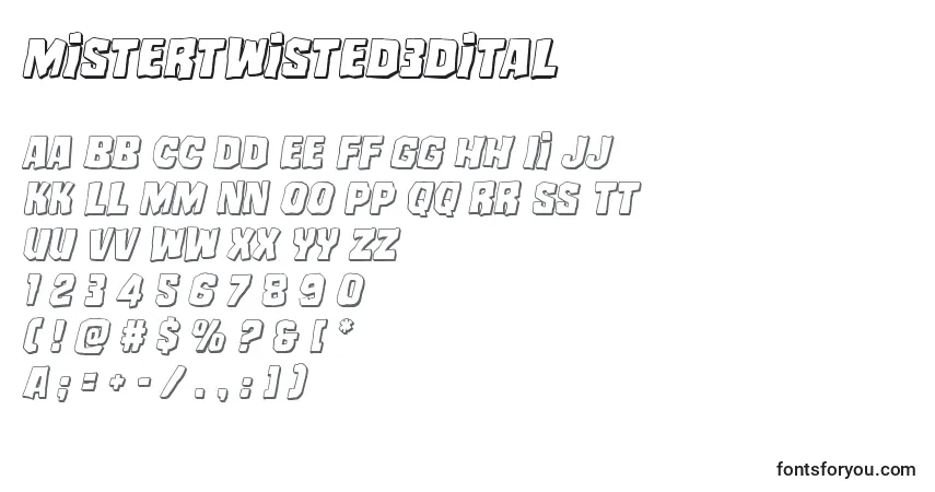 Czcionka Mistertwisted3dital – alfabet, cyfry, specjalne znaki