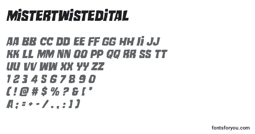 Czcionka Mistertwistedital – alfabet, cyfry, specjalne znaki