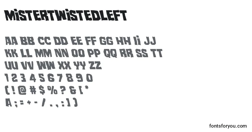 Czcionka Mistertwistedleft – alfabet, cyfry, specjalne znaki