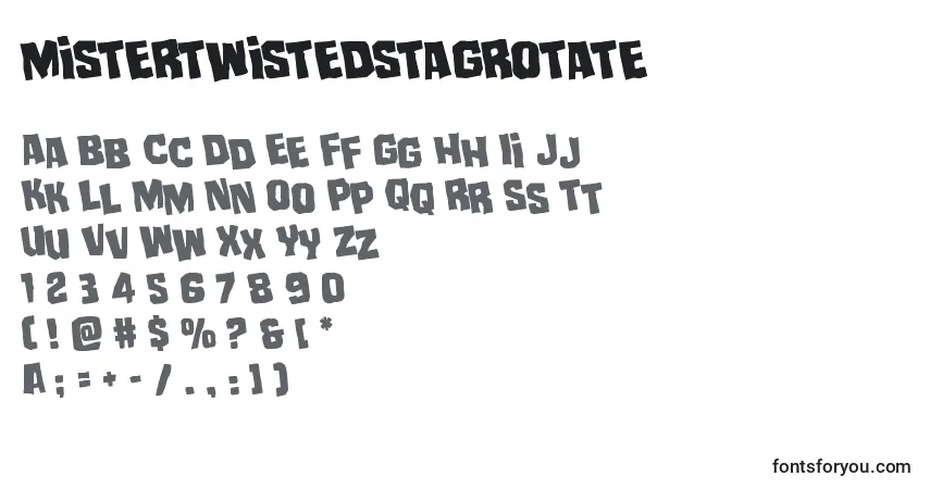 Czcionka Mistertwistedstagrotate – alfabet, cyfry, specjalne znaki