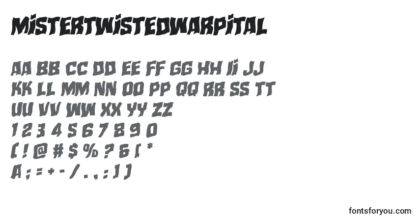 Czcionka Mistertwistedwarpital – alfabet, cyfry, specjalne znaki