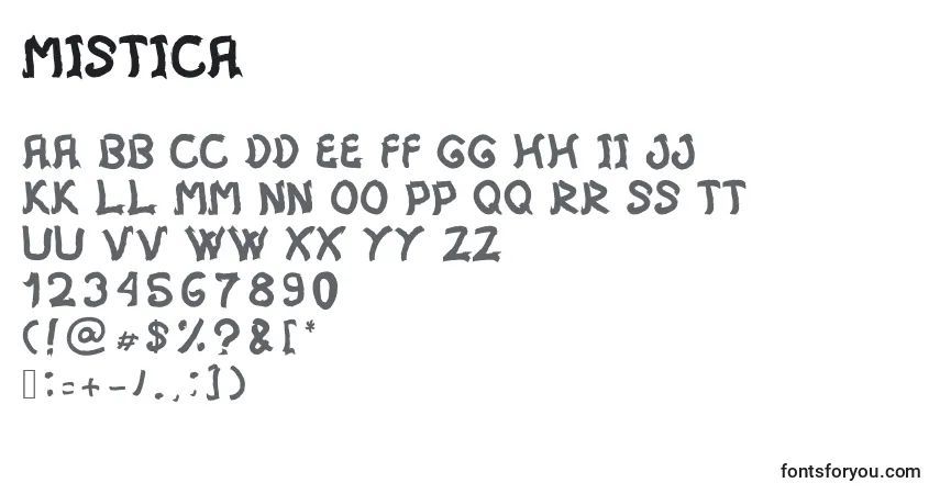 Czcionka Mistica (134517) – alfabet, cyfry, specjalne znaki