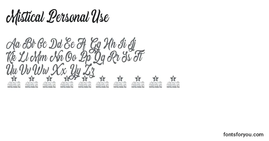Czcionka Mistical Personal Use – alfabet, cyfry, specjalne znaki