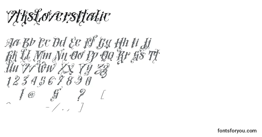 Шрифт VtksLoversItalic – алфавит, цифры, специальные символы