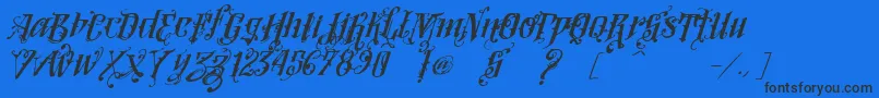 Fonte VtksLoversItalic – fontes pretas em um fundo azul