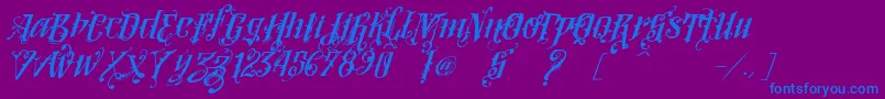 VtksLoversItalic-fontti – siniset fontit violetilla taustalla
