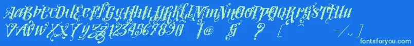 Fonte VtksLoversItalic – fontes verdes em um fundo azul