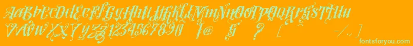 Fonte VtksLoversItalic – fontes verdes em um fundo laranja