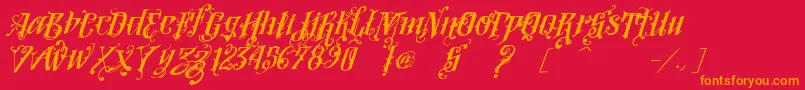 Fonte VtksLoversItalic – fontes laranjas em um fundo vermelho