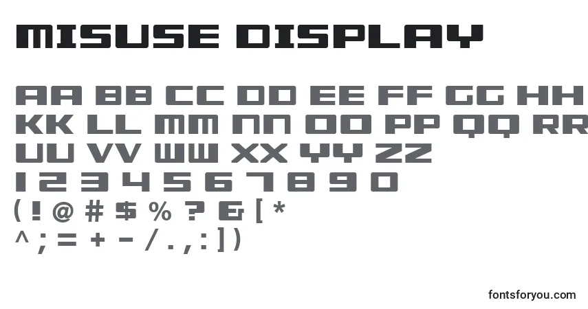 Czcionka Misuse Display – alfabet, cyfry, specjalne znaki