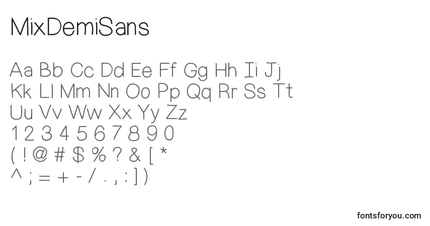 Czcionka MixDemiSans – alfabet, cyfry, specjalne znaki