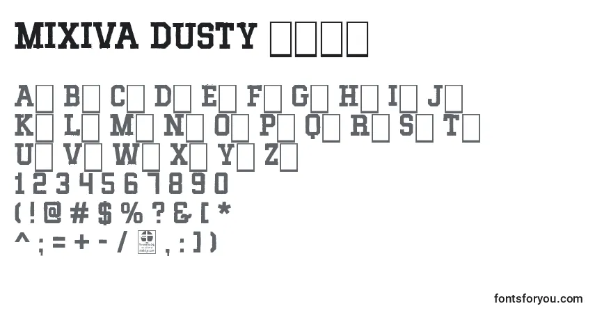Czcionka MIXIVA DUSTY demo – alfabet, cyfry, specjalne znaki